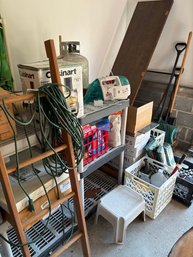 Two Shelving Units And Garage Items