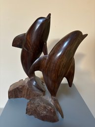 Two  Wood Dolphin Sculptures