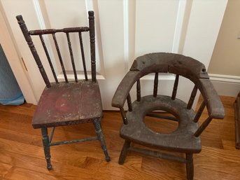 Two Antique Wood Children's Chairs