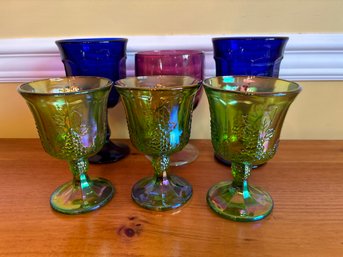 Six Pieces Multicolored Glassware