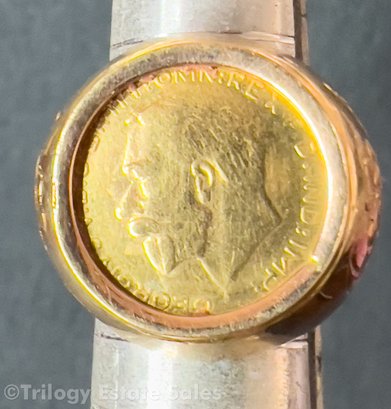 1911 Great Britain Half Sovereign Coin Women's Size 4.5 Ring 7.5g 22k Gold