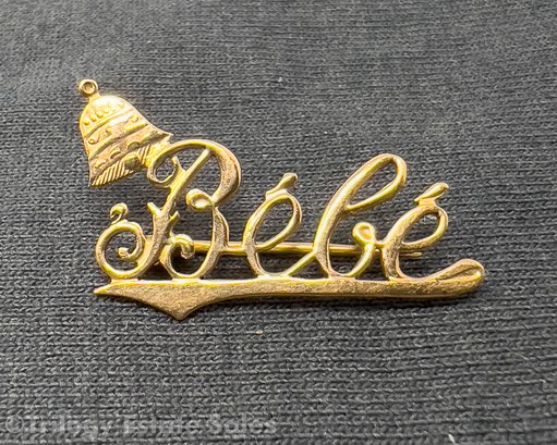 14kt Gold Antique Bebe With Bell Pin 2.2g