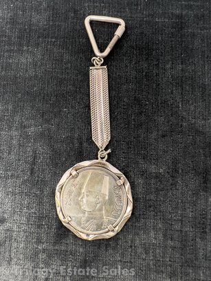 1939 Egypt 10 Piastres Silver King Farouk Coin In 800 Silver Key Chain