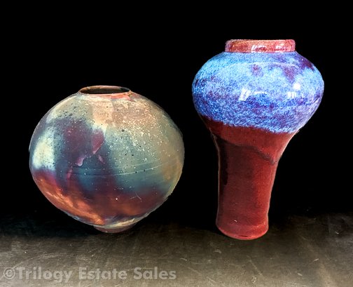 Bruce Johnson Copper Flash Raku And Glazed Pottery Vases