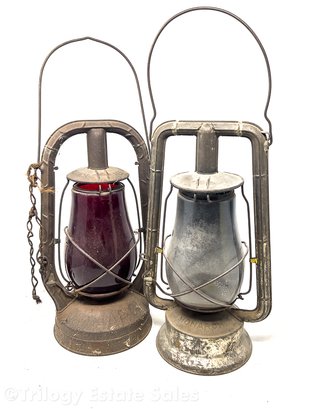 Two Dietz Monarch Railroad Lanterns Clear And Red Globes