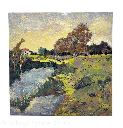 'Autumn Marsh' Encaustic Painting Signed N. Hass Feldman