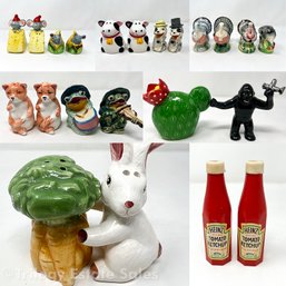 Salt & Pepper Shakers Heintz Ketchup, Bunny, Mice, Frogs, Dogs, Turkeys, King Kong, Cactus AS IS