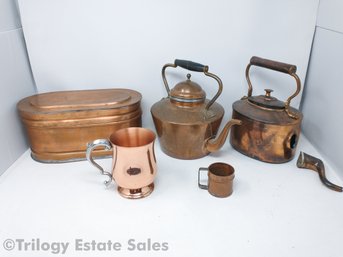 Douro Copper Tea Kettle, Smith & Hawken Oblong Box With Lid, Mug & Decilitre Measure