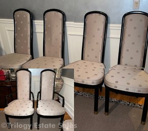 Henredon Scene Three Black Lacquer Highback Chairs With Silk Upholstery Set Of Six