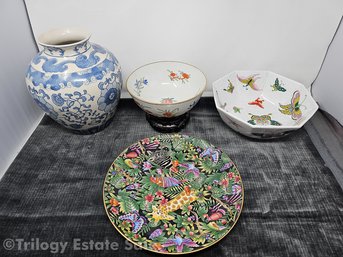 Asian Decorative Bowls, Plate And Vase