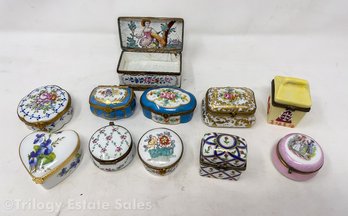 11 Limoges And Unmarked Porcelain Trinket Boxes AS IS