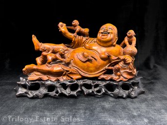 Carved Hardwood Chinese Reclining Buddha