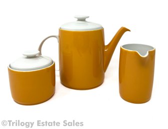 Royal Doulton 'Sundance' Orange Teapot, Creamer & Sugar