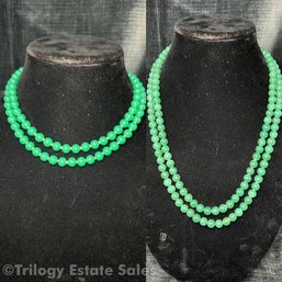 Two 2-Strand Green Stone (Similar Color To Jade) Neclackes