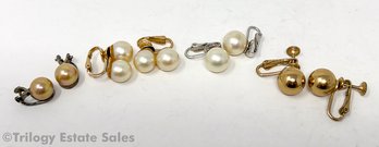 Four Pairs Of Antique And Vintage Clip-On Pearl Earrings