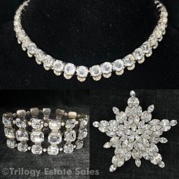 Austrian Crystal Bracelet, Weiss Rhinestone Brooch, Unmarked Rhinestone Necklace