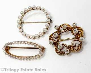 Antique 14kt Gold Pearl Brooches