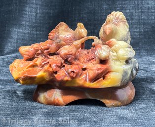 Chinese Carved Agate Group Of Chickens