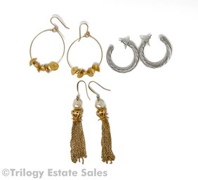 Three Pairs Of Costume Jewelry Earrings