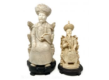 Two Carved Faux-Ivory Chinese Seated Emporer Statues