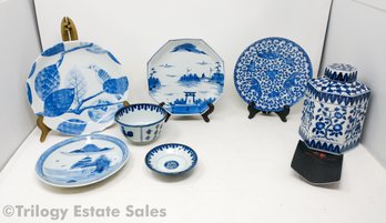 Lot Of Asian Blue & White Porcelain Ceramics Plates & Vessles