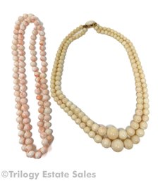 Two White And Pink Beaded Necklaces