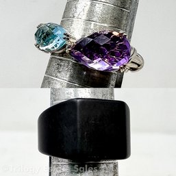 Peter Thomas Roth Sterling Silver Ring With Aquamarine And Amethyst Vitaly Lourd Tungsten Ring Matte Black