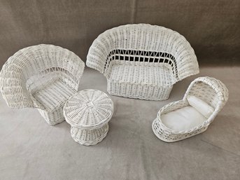 White Wicker Doll Furniture Four Piece Set