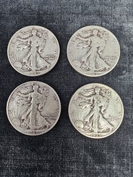 Four Walking Liberty Silver Half Dollars 1942 & 1935