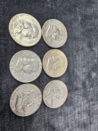 Six Franklin Silver Half Dollars