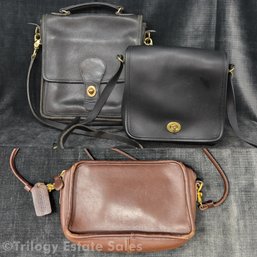 Three Classic Vintage Coach Black And Brown Leather Shoulder Bags