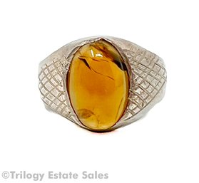 Sterling Silver Size 7 Ring With Amber Cabachon