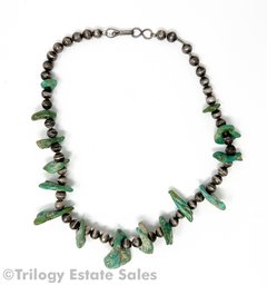 Sterling Silver And Turquoise Bead Necklace