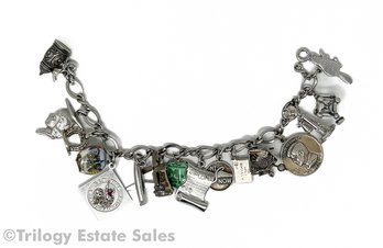 Sterling Silver Charm Bracelet With Many Massachusetts-related Charms