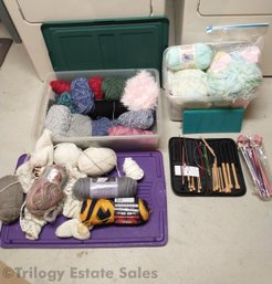 Huge Lot Of Yarn Knitting Needles Supplies ETC