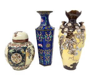 Three Asian Motif Vessels - Two Vases And A Ginger Jar