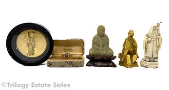 Asian Carvings: Tie Tack And Statues