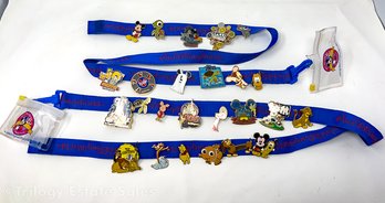 Two Disney Pins Trading Lanyards (BLUE) With 25 Enamel Pins