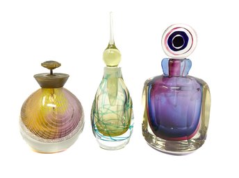 Three Art Glass Perfume Bottles