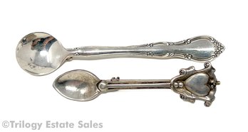 Two Sterling Silver Spoon Brooches