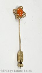 14kt Gold Stick Pin With Coral Cabachon