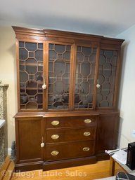 Mahogany Breakfront China Display Cabinet With Writing Desk