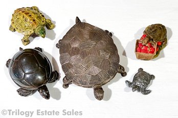 Reed & Barton Silverplate Turtle Music Box With Other Turtle Friends