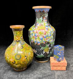 Cloisonne Vases & Fluted Trinket Box