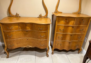 Birds Eye Maple Veneer Wave-Front Dressers With Mirrors