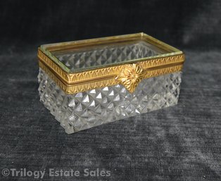 Seiler Paris Cut Crystal Trinket Dresser Box With Gilt Brass Hardware