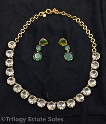 J Crew Foil Backed Crystal Costume Necklace And Dangle Earrings