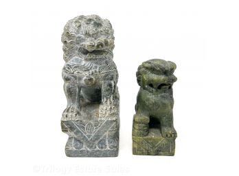 Two Carved Stone Foo Dogs