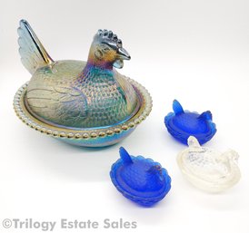 Indiana Glass Hen Candy Dish & Smaller Hens