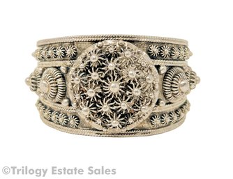 Ornate 900 Silver Open Cuff Bracelet